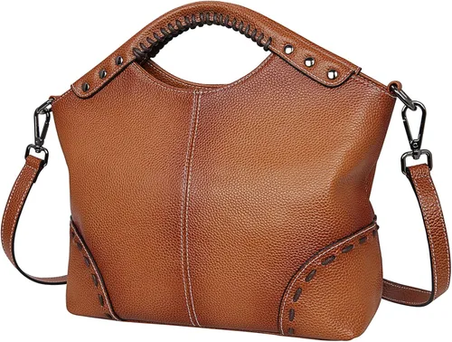 Vista 2 de Heshe Monederos vintage de cuero genuino para mujer bolso cruzado con asa superior bolso cruzado de diseñador para mujer y carteras largas con clip