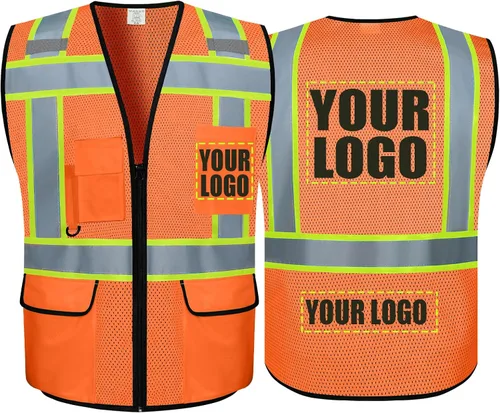 Vista 15 de Chaleco Reflectante Clase 2 de Seguridad ANSI con Bolsillos y Cremallera de Alta Visibilidad Uniforme de Construcción K-verde-1pack-custom