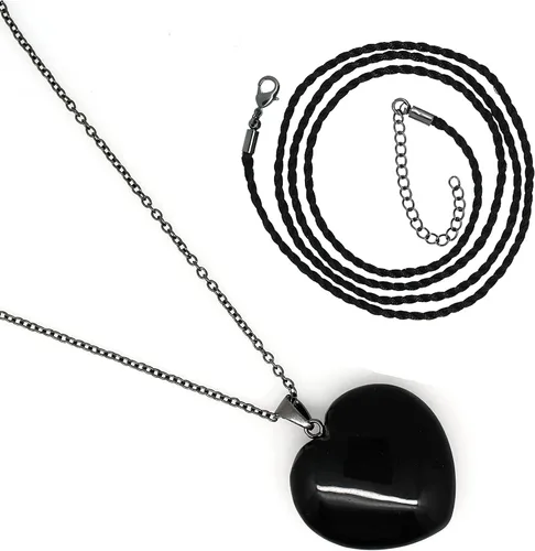 Vista 8 de Gempires - Collar con colgante de corazón natural y barra con cordón adicional, joyería hecha a mano, cadena ajustable de 18 + 2 pulgadas