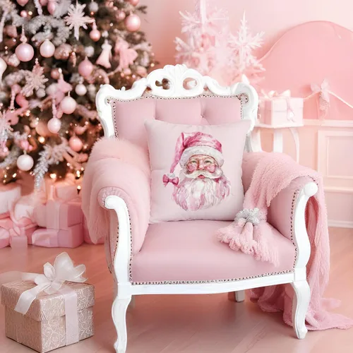 Vista 2 de Fundas de almohada de Papá Noel, 18x18 - Decoración de Navidad rosa, Papá Noel, para sofá y sala de estar, dormitorio Almohada-sd-04