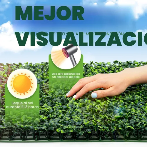 Vista 7 de Pared de Césped Paquete de 12 Paneles de Pared de Seto de Boj Artificial de 10"x10", Pantalla de Seto de Privacidad Boj Falso para Exteriores