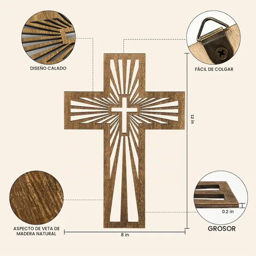 Vista 4 de 3 Pcs Wooden Cross Wall Decor, 12 Inch Wall Crosses for Christian Home