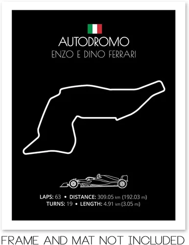 Vista 2 de Custom Car Posters Póster hecho a mano compatible con Autodromo Enzo e Dino Ferrari (Imola, Italia), póster de pista de carreras diseñado