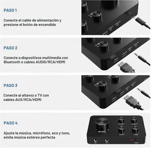 Vista 5 de Rybozen Sistema de Mezclador de Micrófono Inalámbrico de Karaoke, Micrófono Inalámbrico de Mano Dual para Karaoke, Smart TV, PC, Altavoz