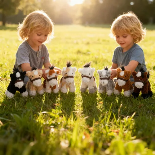 Vista 4 de HollyHOME 8 piezas de caballos de peluche, caballos mini de peluche a granel, caballos de peluche para fiestas temáticas de animales, cumpleaños