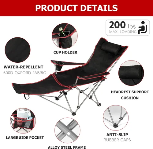 Vista 6 de YSSOA Reposapiés extraíble silla de camping reclinable, paquete de 1, color negro