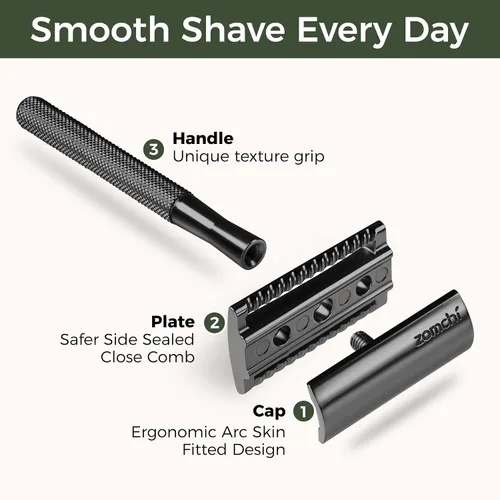 Vista 2 de Maquinilla de afeitar de seguridad de doble borde con mango de textura,Maquinilla de afeitar de metal para hombres y mujeres,Se adapta a todas