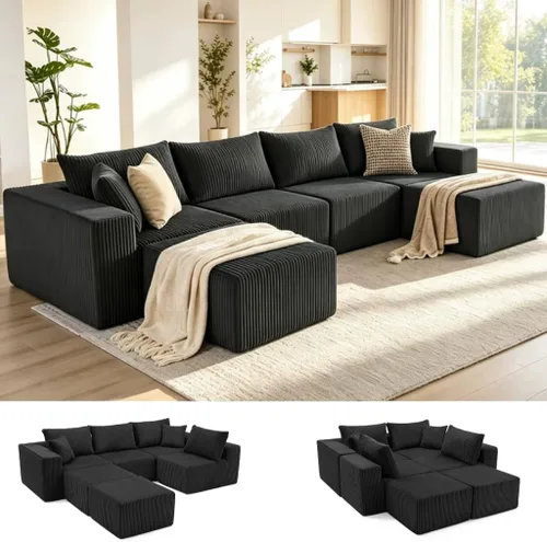 Vista 10 de Weture Sofá modular en forma de U de pana afelpada en forma de L, sofás modulares convertibles sin estructura para sala de estar, 107.4 pulgadas, 4