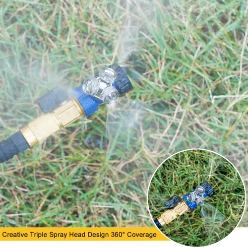 Vista 3 de ESOW Aspersor de metal con espigas de nebulización, paquete de 2, estaca de riego suave de 3 cabezales, espray fino de 360° para cama de flores