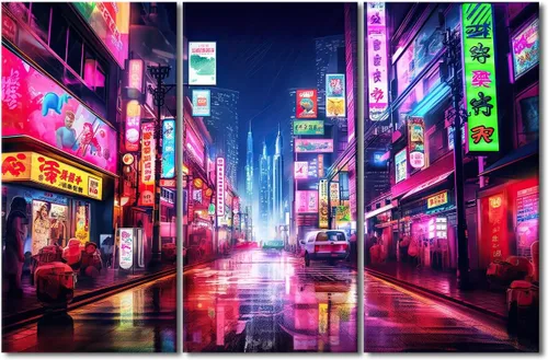Vista 17 de Lienzo decorativo para pared de sala de estar, lienzo Cyberpunk, decoración de pared de 3 paneles, decoración de pared para el hogar, dormitorio