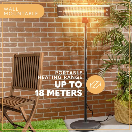 Vista 5 de SereneLife Calentador infrarrojo para patio, calentador eléctrico de patio para uso en interiores/exteriores, calentador de pie portátil con control