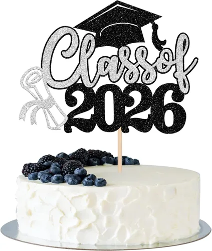 Vista 19 de 1 pieza de decoración para pastel de graduación 2026 con tapa de graduación con purpurina, diploma de tacón alto para niña, selección de pastel