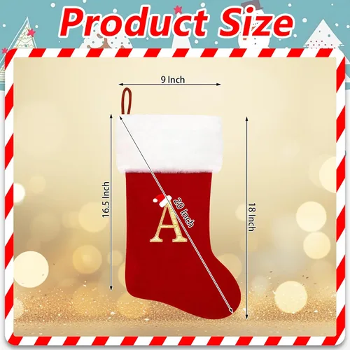 Vista 2 de Calcetines de Navidad bordados de 20 pulgadas con monograma, terciopelo negro con puño de felpa blanca supersuave, adornos clásicos para decoración
