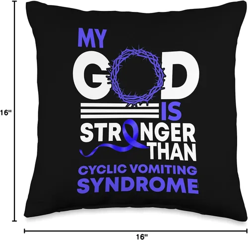 Vista 4 de Cyclic Vomiting Cvs Awareness Month Support CF0 My God is Stronger Than Cyclic Vómitos Síndrome de Vómito, 16 x 16 pulgadas, multicolor