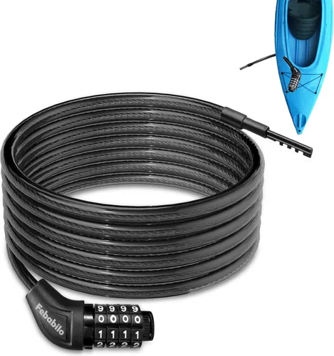 Vista 10 de Candado de cable largo, candado recto extra largo para bicicleta (3 pies a 25 pies) con combinación reiniciable, cerraduras de kayak, cerraduras
