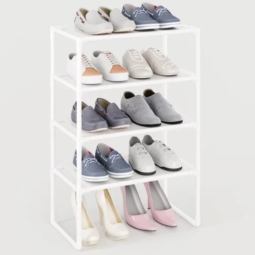 Vista 6 de Zapatero pequeño de 5 niveles para armario y entrada, organizador de zapatos estrecho, soporte apilable para zapatos, de tela no tejida de metal
