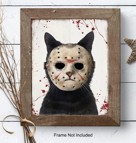 Vista 8 de Arte y diseño de pájaro amarillo de gato – Arte de pared de viernes 13 – Bonita decoración de gato para hombres – Divertido regalo de gatito