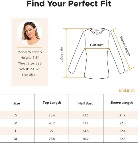 Vista 6 de INNERSY Camisetas térmicas de manga larga con cuello redondo para mujer, ligeras, capa base térmica, camisetas interiores