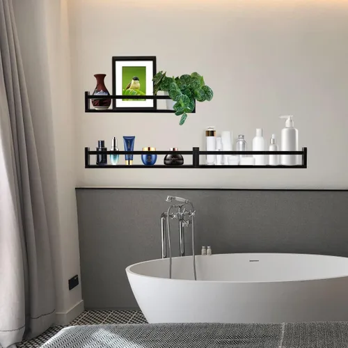 Vista 6 de AZSKY Estantes clásicos para libros de guardería, estantes flotantes de madera negra, estantería de pared para decoración de baño, cocina, especias