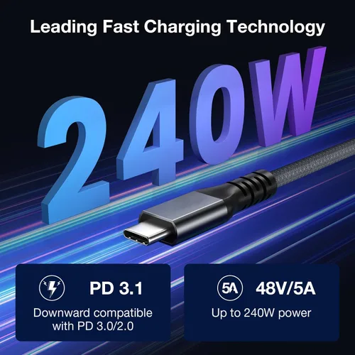 Vista 2 de UseBean Cable Thunderbolt USB C de 1 pie, cable USB 4 corto de 12 pulgadas para Thunderbolt 4 40Gbps 8K/6K video, 240 W USBC a USBC cable de carga