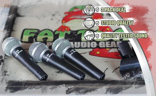 Vista 5 de Fat Toad Micrófonos vocales (Live ResponsePRO Edition) Paquete de 3 micrófonos de mano dinámicos cardioides con clips, con cable para estudio, DJ
