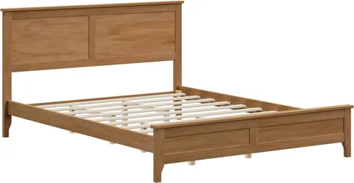 Vista 5 de Cama de plataforma tamaño Queen, moderna cama de madera maciza con soporte de listones de madera resistente, no necesita somier, Seadrift