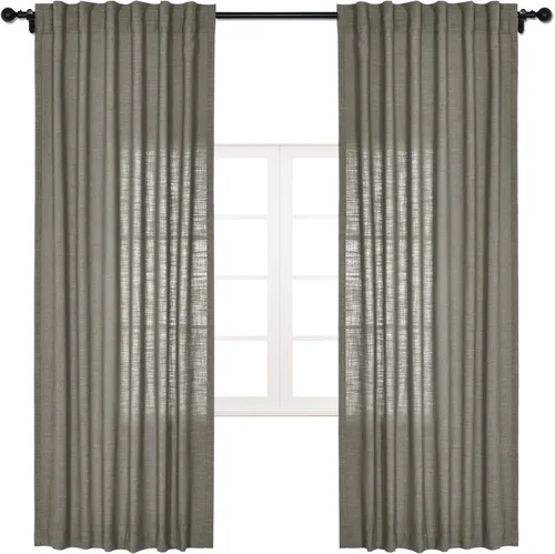 Vista 50 de cololeaf Cortinas de lino naturales de 63 pulgadas de largo, cortinas neutras con bolsillo para barra, pestaña trasera, oscurecimiento de la Aqua