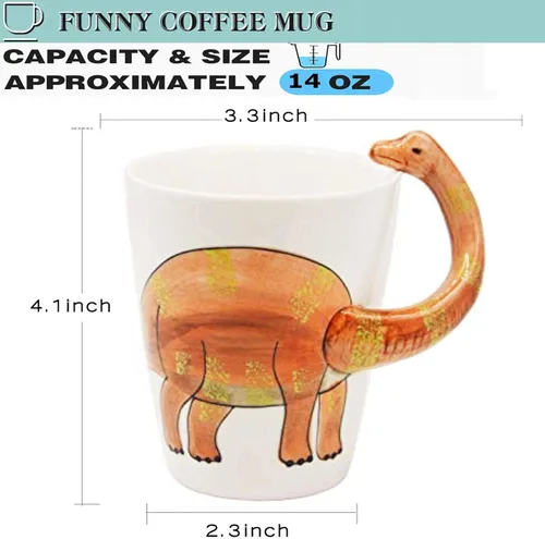 Vista 6 de Taza de cerámica 3D de dinosaurio, mango de dragón de cuello largo, novedoso regalo para Navidad, Día de Acción de Gracias, Día de la Madre, Día