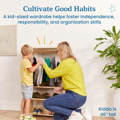Vista 5 de ECR4Kids TrendiTot - Perchero con estantes ajustables, armario para niños, natural