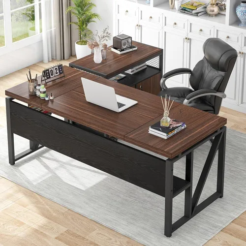 Vista 14 de Tribesigns Escritorio en forma de L de 55 pulgadas con cajón, escritorio ejecutivo para computadora y archivador lateral, 2 piezas de muebles