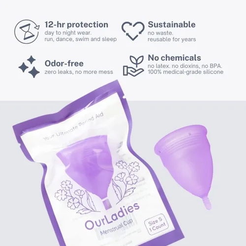 Vista 4 de Copa menstrual suave y flexible – Copa de silicona de grado de calidad reutilizable – 1 unidad (pequeño)