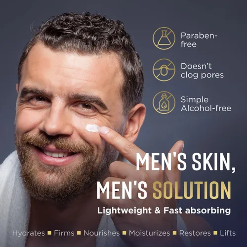 Vista 2 de Hidratante Facial para Hombres - Loción Masculina Hidratante Profunda y Antienvejecimiento Hecho en Europa Vitamina C+E, Elastina, Ácido