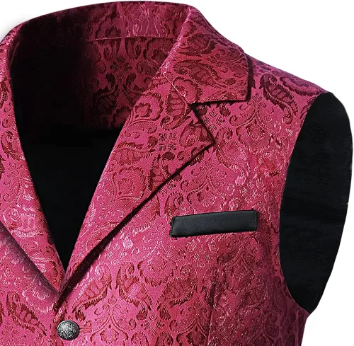 Vista 4 de chmakmt Chaleco victoriano steampunk gótico estampado de cachemir con cuello en V y cuello en V para hombre