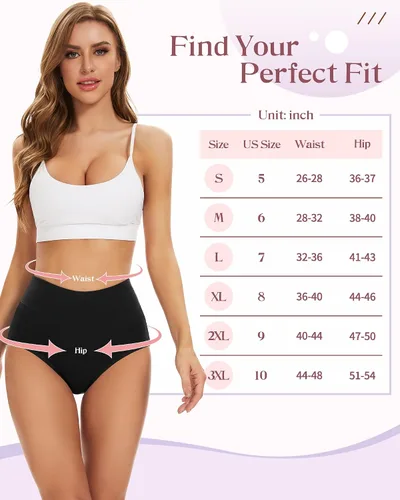 Vista 5 de Sunm Boutique Ropa interior de algodón para mujer, de cintura alta, cobertura completa, bragas, talla grande, paquete de 3457