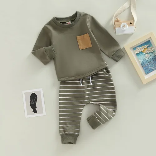 Vista 2 de Imcute Conjunto casual de 2 piezas de pantalones para bebé niño de otoño e invierno, sudadera de manga larga y pantalones deportivos con cordón