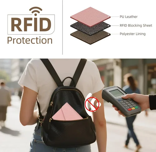 Vista 5 de Zoppen - Billetera de viaje con bloqueo RFID multiusos (Ver.4) Portatarjetas de pasaporte y vacunas, organizador de documentos de tres pliegues