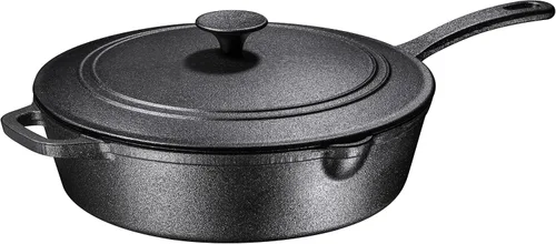 Vista 8 de Bruntmor Sartén de hierro fundido pre-sazonado de 5 cuartos de galón con tapa, sartén de hierro fundido de 5 cuartos de galón, juego de sartenes