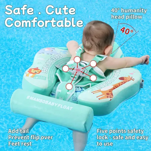 Vista 5 de Mambobaby Flotador con malla de cama y dosel no inflable Flotador de piscina infantil inteligente entrenador de natación para añadir cola, flotador