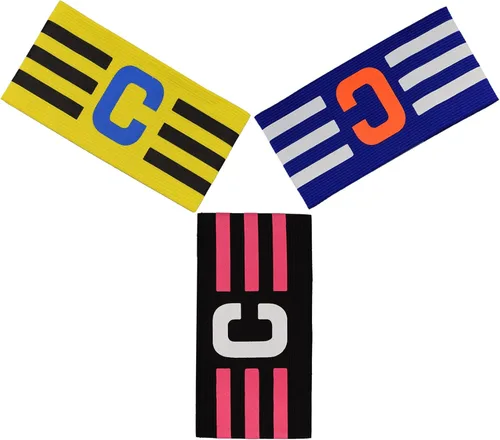Vista 3 de Senston Brazaletes de capitanes de balón de fútbol para adultos y jóvenes negro/amarillo/azul