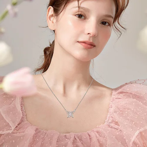 Vista 3 de Freesloth Collares de mariposa para mujer de plata de ley 925 con dije de mariposa, collar de mariposa, regalos para niñas