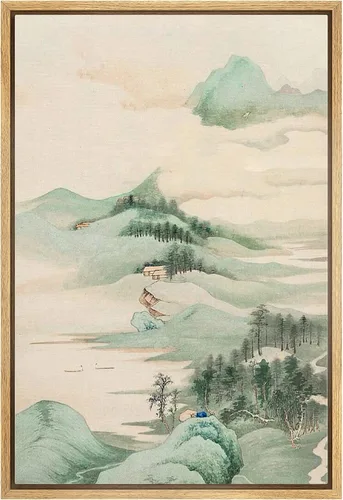 Vista 41 de NWT Impresión en lienzo enmarcado para pared, acuarela, grullas, pájaros volando, naturaleza salvaje, ilustraciones de arte moderno decorativo