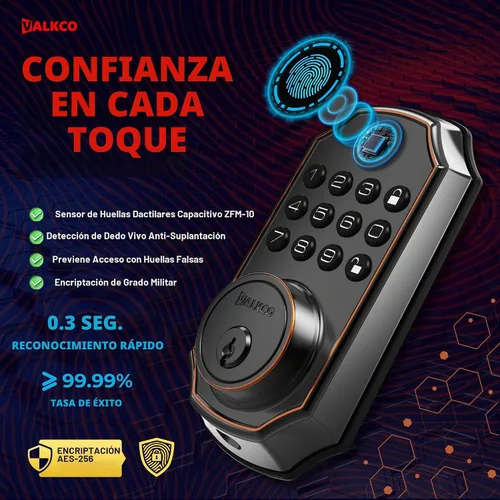 Vista 3 de VALKCO Cerradura de puerta inteligente V5O5BF, cerradura de puerta de entrada sin llave con teclado y control de aplicación Bluetooth, cerrojo