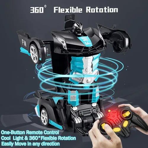 Vista 4 de Transform - Robot de coche RC de 24 GHz 118 recargable con control remoto de policía juguetes con luz y transformación de un botón y rotación de 360