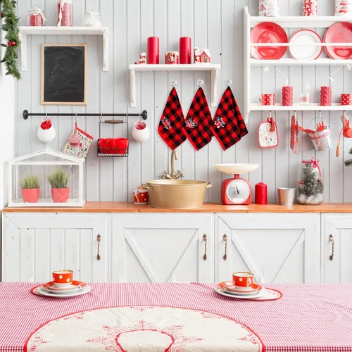 Vista 5 de MCEAST Paquete de 3 toallas de mano de Navidad, 18 x 14 pulgadas, color rojo y negro, a cuadros, suaves, toallas de algodón puro para baño, cocina