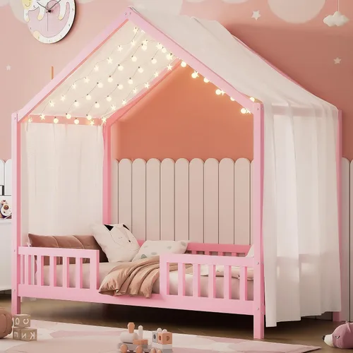 Vista 13 de Cama de casa con tienda y estantería, 2 cajones, carga USB Espresso-tt