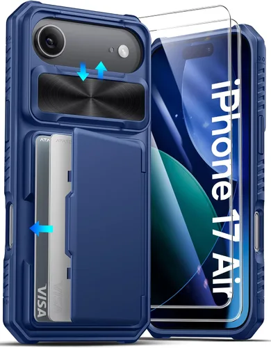 Vista 64 de ATATOO Funda Cartera para iPhone Air, Portador de Tarjetas Integrado (3-5 Tarjetas) [Bloqueo RFID] y Cubierta Deslizante para Cámara, Protección