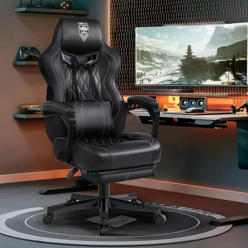Vista 2 de Vonesse Silla para Videojuegos, Silla de Oficina para Computadora con Reposapiés, Sillas Reclinables para Juegos para Adultos, Silla Ergonómica