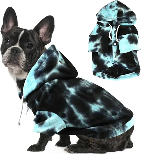 Vista 14 de Mklhgty Sudadera con capucha para perro de tie dye, abrigo de invierno para perros pequeños - capucha cálida y ajustable ultrasuave, tela