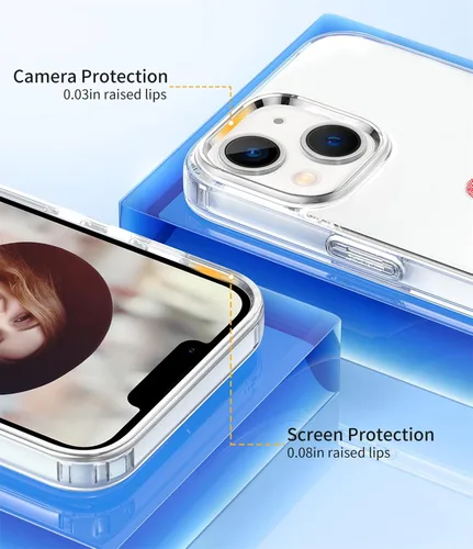 Vista 3 de ZQWY Funda compatible con iPhone 14/iPhone 13, estética transparente con diseño con protector de pantalla, protector de lente de cámara, a prueba
