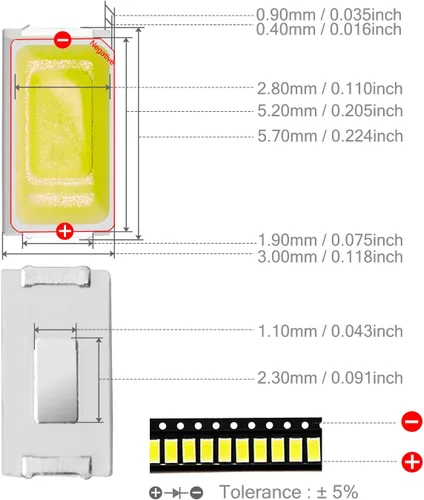 Vista 3 de CHANZON 100 piezas 5730 (5630) blanco 6000K SMD LED diodo luces chip (0.224 in x 0.118 in DC 3V 150mA 0.5W 50-55LM) alta intensidad Super brillante